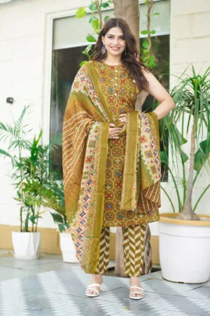 Cotton Bandhani Straight 3 Piece Suit Wholesale D.No. 2624