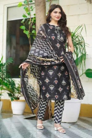 Cotton Ikat Straight 3 Piece Suit Wholesale D.No. 2626