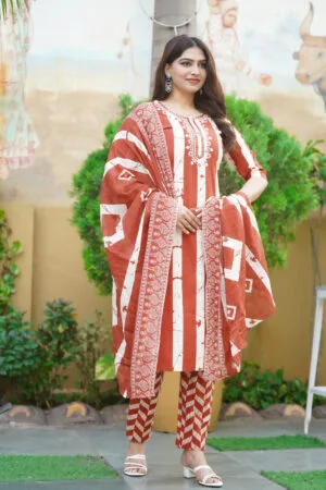 Cotton Straight 3 Piece Kurti Set Wholesale D.No. 2557