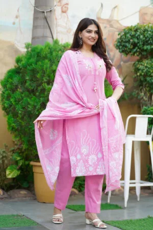 Cotton Straight Kurti 3 Piece Set Wholesale D.No. 2633