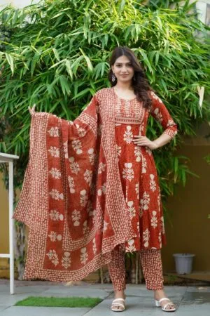 Cotton Printed Flared 3 Piece Suit Wholesale D.No. 2590