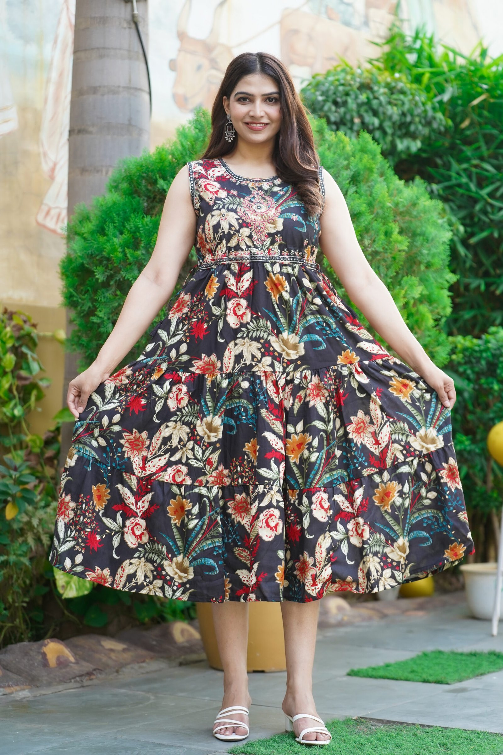 Floral Foil Rayon Gown Wholesale D.No. 2629