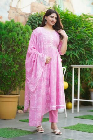 Cotton Bandhej Flared 3 Piece Suit Set Wholesale D.No. 2631