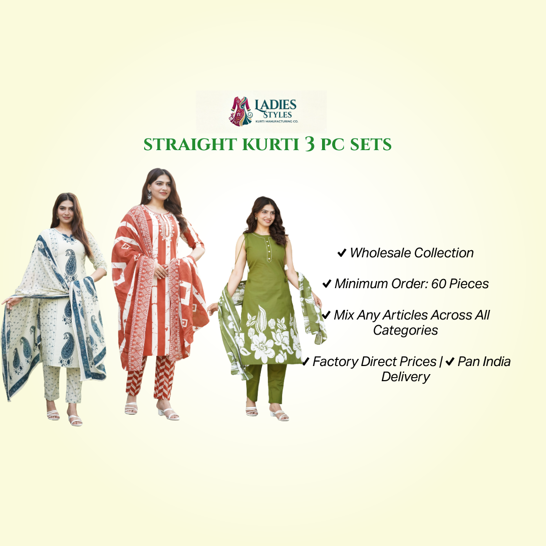 Straight Kurti 3 Piece Set Wholesale Collection by Ladies Styles