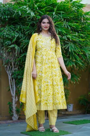 Foil Cotton Ghera Kurti 3 Piece Set Wholesale D.No. 2651